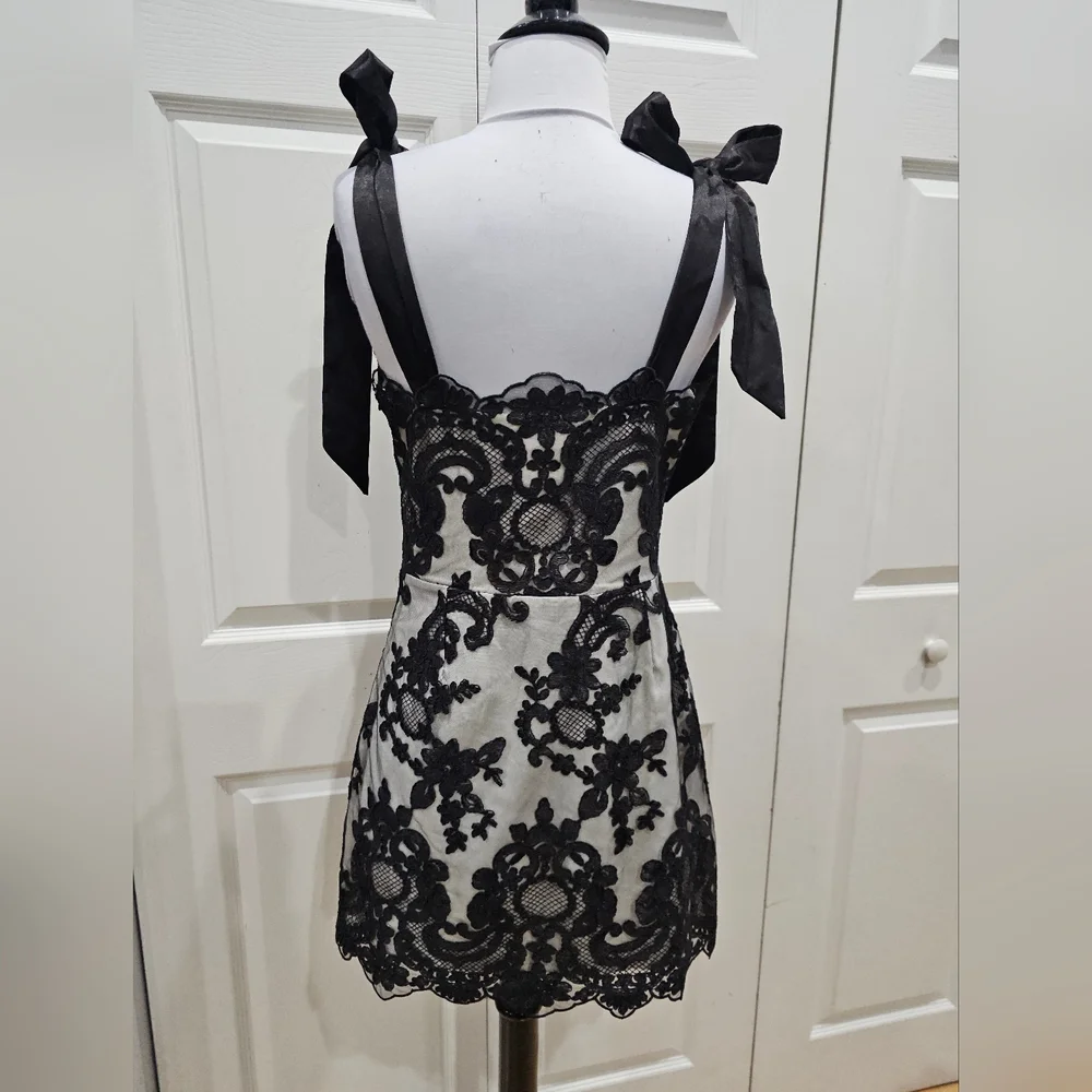 Dolls Kill Unholy Kindred Spirits Black White Lace Mini DressTiered Tulle Skirt - Picture 6 of 16